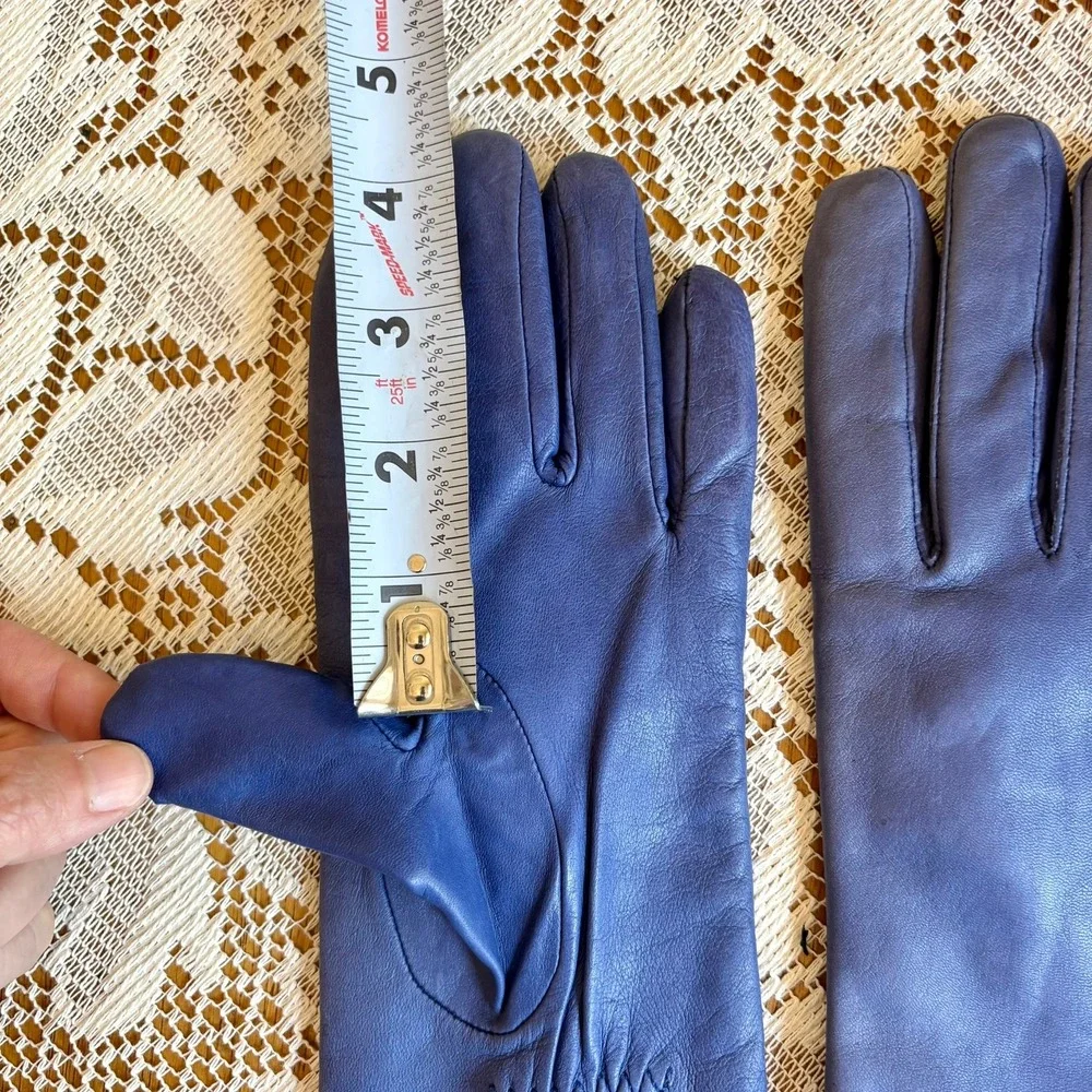 Vintage Grandoe Periwinkle Blue Soft Leather Dress Gloves M Acrylic Knit Lined